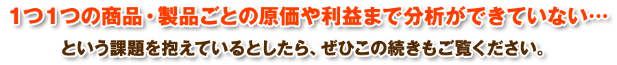 一つ一つの商品・製品ごとの原価や利益まで分析ができてない・・・